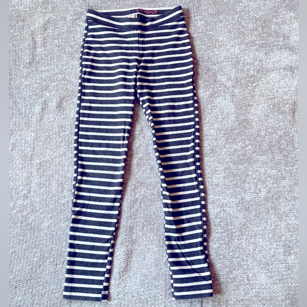 Crewcuts Cozy Leggings, Grey and Off White Stripes, Thick, Stretchy, Size 12